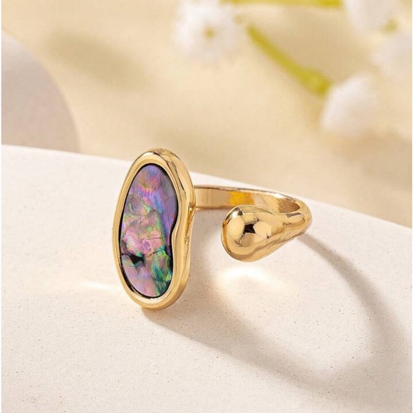 One size gorgeous stainless steel ring, natural shell - Picture 3 of 6